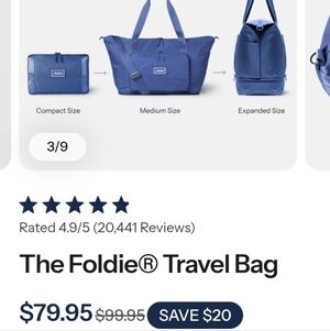 Foldie Navy Travel Duffel Bag with Adjustable Shoulder Strap